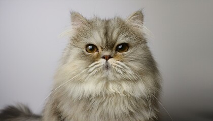 Fototapeta premium ふわふわの毛が美しいペルシャ猫が、優雅で落ち着いた表情でややぼんやりと微笑む 