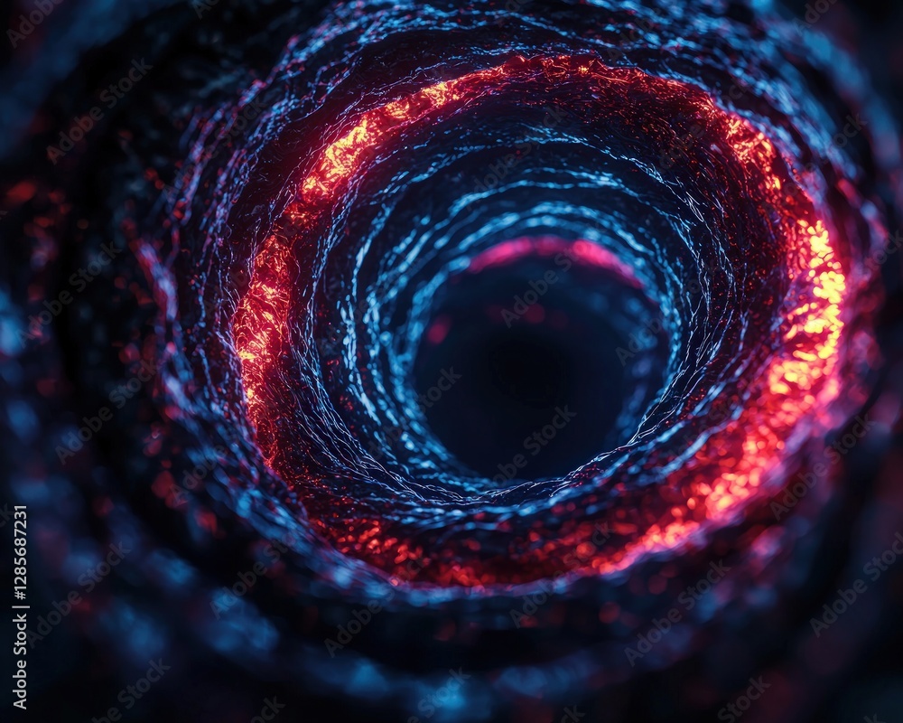 Poster abstract swirling vortex with fiery red and cool blue glowing energy intense cosmic tunnel backgroun