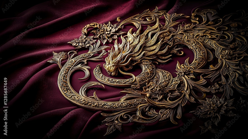 Poster dynamic thai phi seua pattern artwork thailand artistic display luxurious environment close-up view 