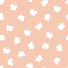 Butterfly seamless pattern on orange background. Hand-drawn cartoon butterflies vector simple for a girl, print, paper, textiles, card.