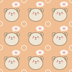 Seamless pattern cute bear head and heart. Childish cartoon animals background. Design for fabric, wrapping, textile, wallpaper, apparel, pajamas, card, wrapping, stationary, phone cases.