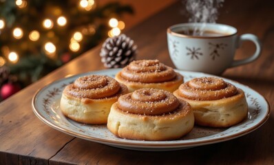 Warm cinnamon rolls with coffee