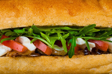 Fresh italian sub sandwich close up background