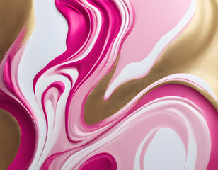 Captivating pink and white liquid acrylic paint blend with gold glitter backgrounds
