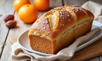 Delicious golden loaf with oranges