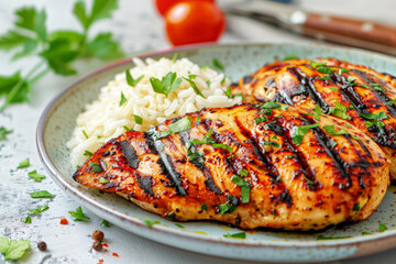 Tamarind Glazed Grilled Chicken with Jasmine Rice and Fresh Herbs