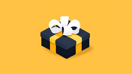 Obraz premium Isometric Illustration: Gift Box with Yellow Ribbon on Mustard Background AI Generated