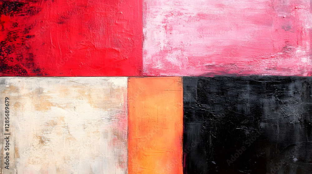 Aufkleber abstract color block painting with red pink black and orange textured squares for modern art lovers 