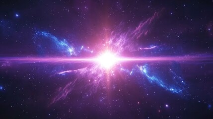 Dreamy outer space scene with a vibrant supernova, deep blue and purple nebula, and distant stars shining in the cosmosc