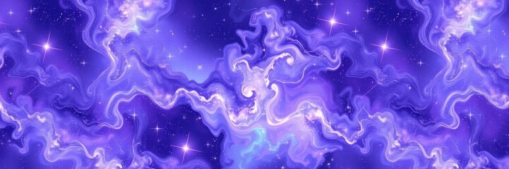Obraz premium Ethereal nebula seamless pattern with swirling clouds of iridescent gas and stars in shades of purple blue and silver, nebula patterns, astral bodies, cloud formations