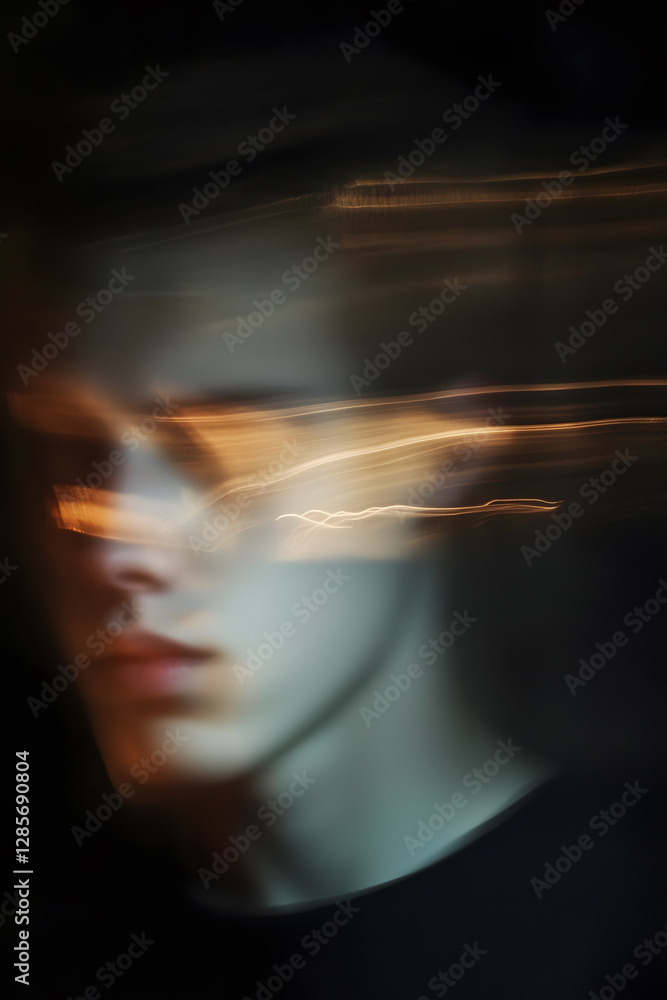 Poster Artistic Abstract Portrait with Dynamic Light Streaks Motion Effect : Generative AI
