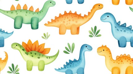 Colorful Dinosaur Characters in a Playful Pattern for Children