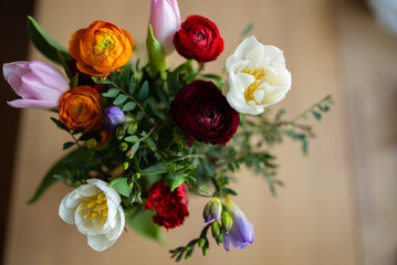 flowers close-up. Decoration of roses, flowers and ornamental plants, close-up, selective focus, nobody, objects. luxury artificial bouquet of colorful flowers for banner.
