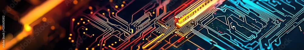 Aufkleber Futuristic Abstract Design with Colorful Circuit Patterns and Lights