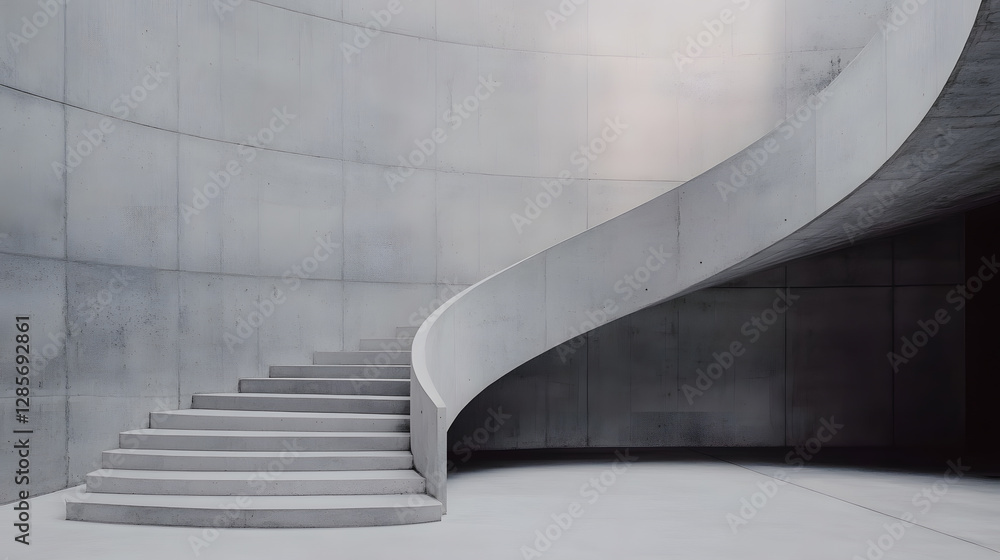 Poster minimalist architectural design featuring elegant concrete spiral staircase : generative ai