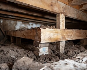 Obraz premium Old Wooden Floor joists and foundation