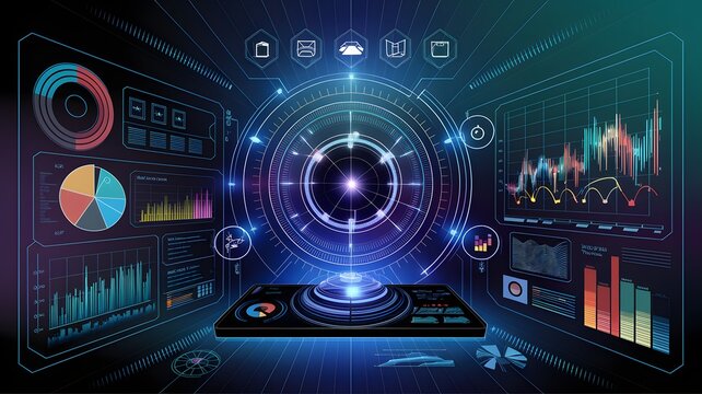 Abstract Cogwheel System with Rotating Glowing Elements