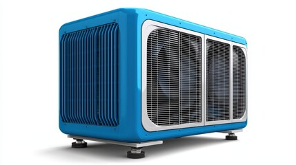 Fototapeta premium Vibrant Blue Air Conditioning Unit on a Clean White Background