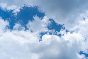 Blue Sky with White Clouds, Sunny Cloudy Sky Texture Background, Fluffy Clouds Pattern, Sunny Cumulus