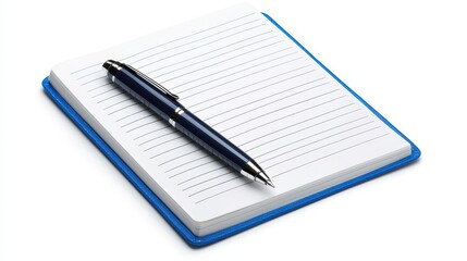 Blue Notebook with Pen on Isolated White Background for Writing
