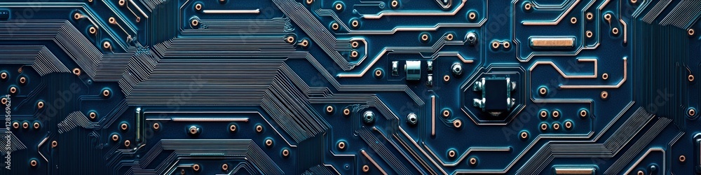 Poster Detailed Close up of a Circuit Board Showing Intricate Electronic Components and Pathways Technology Background Image