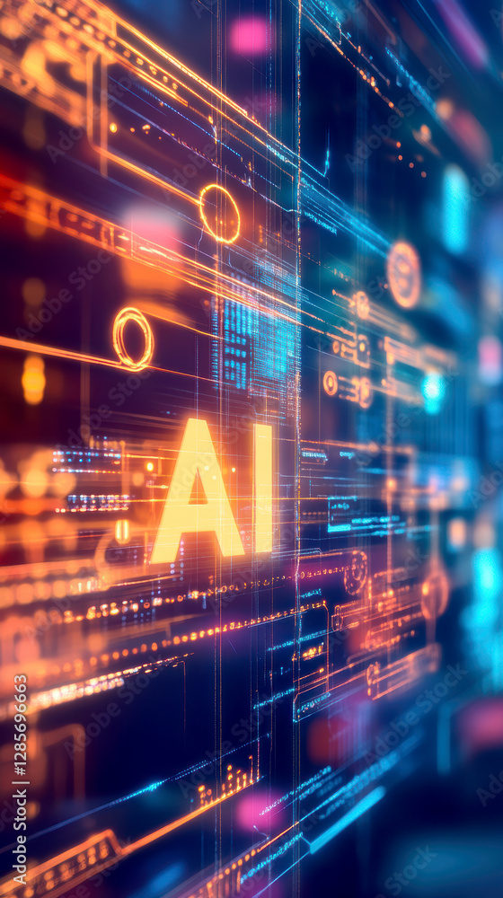Poster modern computer chip with ai inscription. ai generative.