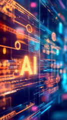 Obraz premium Modern computer chip with AI inscription. AI generative.