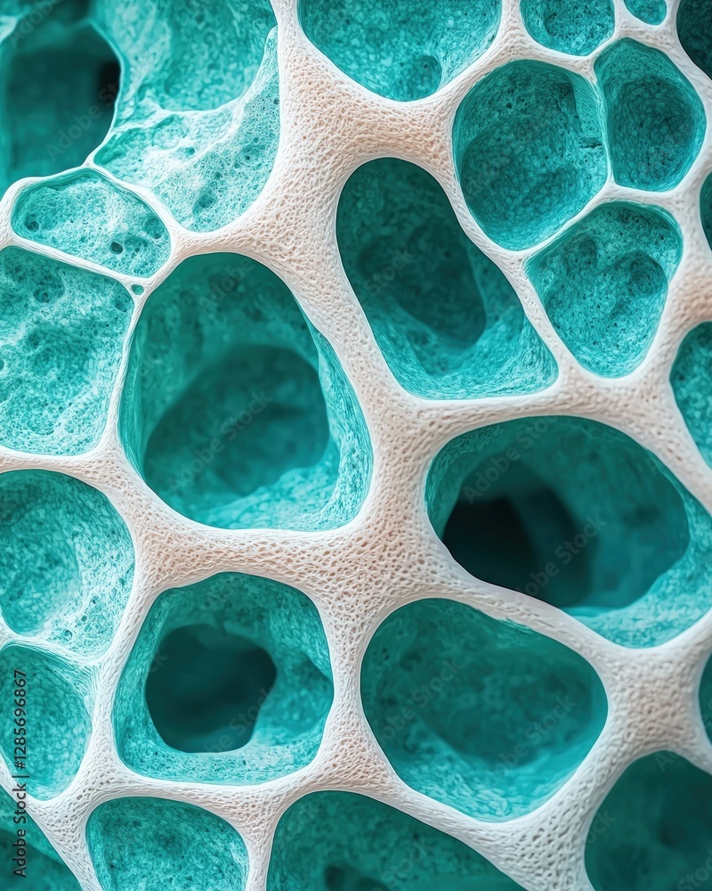 Poster Microscopic View of Teal and Beige Cellular Structure Abstract Background Image
