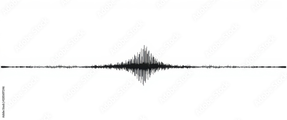 Poster visual representation of audio waveforms displayed on a screen with spiky symmetrical patterns.