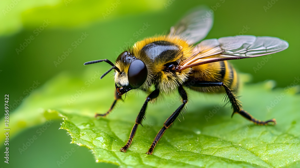 Poster Close-up of bee on leaf showing detailed features and natural setting : Generative AI