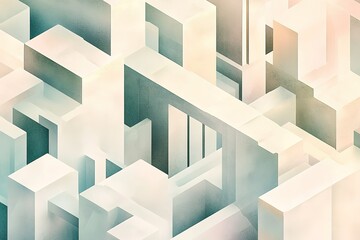 An isometric geometric background in muted pastel tones, resembling abstract blocks and layers. Soft lighting creates smooth gradients, with a modern style perfect for corporate and creative projects.