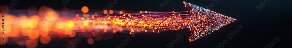 Aufkleber Dynamic Arrow with Bright Particles in Motion on Dark Background