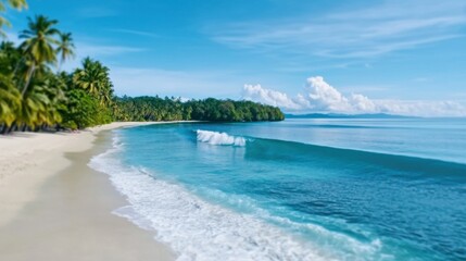 Fototapeta premium Breathtaking Tropical Beach Landscape with Turquoise Waters and Swaying Palm Trees