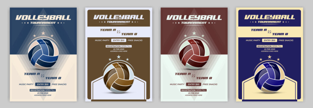 Volleyball Tournament Flyer Template Beach Volleyball Event Sports Championship League Game Club Training Camp Youth Competition Editable EPS Design for Promotion and Marketing leaflet poster. - Powered by Adobe
