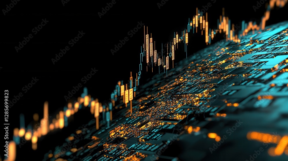 Poster captivating digital visualization of dynamic market trends and financial data analysis