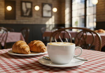 hot latte coffee put on table in cafe restaurant, drink breakfast in the morning day