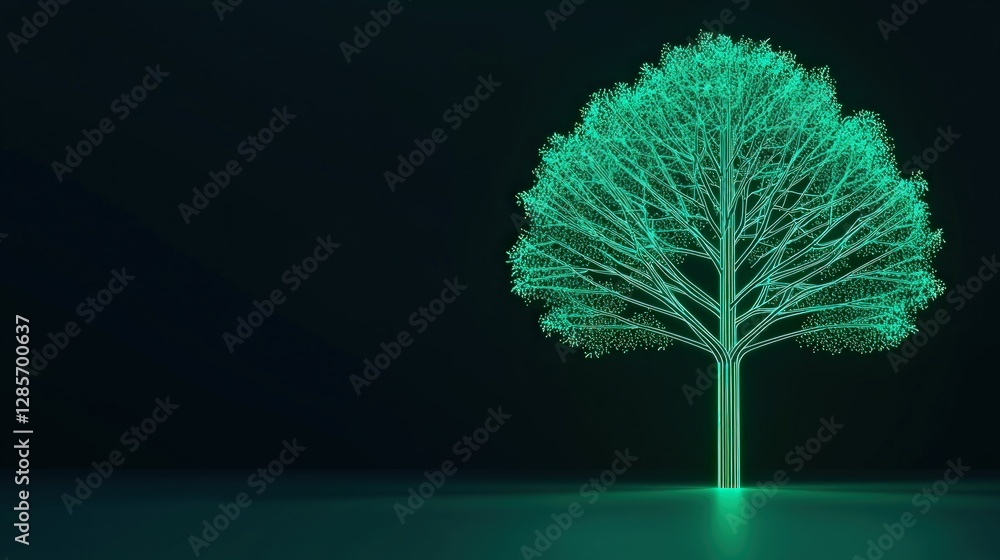 Aufkleber glowing green tree in dark background with neon light effect