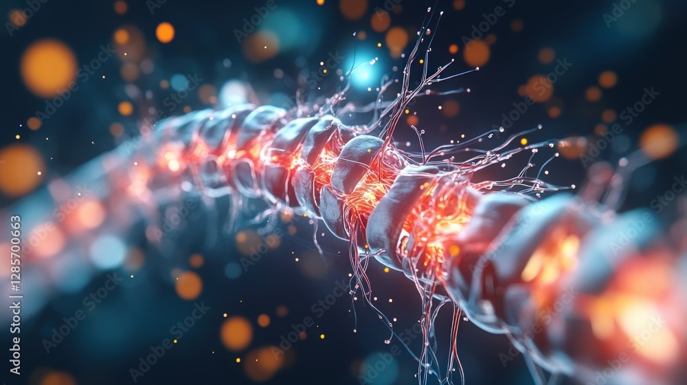 Aufkleber abstract spinal cord nerve impulses glowing red and blue neural network