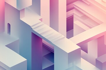 An isometric geometric background in muted pastel tones, resembling abstract blocks and layers. Soft lighting creates smooth gradients, with a modern style perfect for corporate and creative projects.