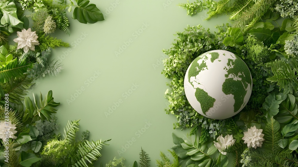 Poster sustainable green globe surrounded by lush trees and foliage representing the concept of environment