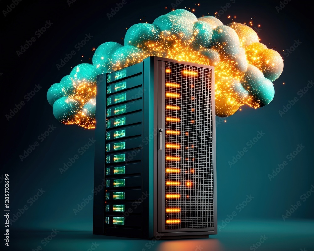 Aufkleber Powerful Server Rack and Cloud Computing Data Transfer Digital Technology Concept