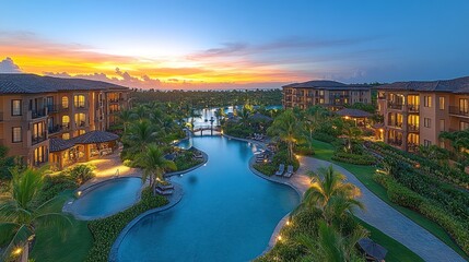 Obraz premium Caribbean Resort Pool Sunset View