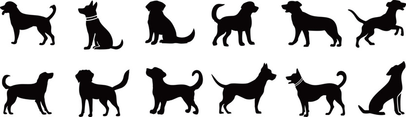 モノクロの犬のシルエットセット
