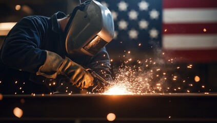 Welding sparks fly in workshop usa industrial photography close-up