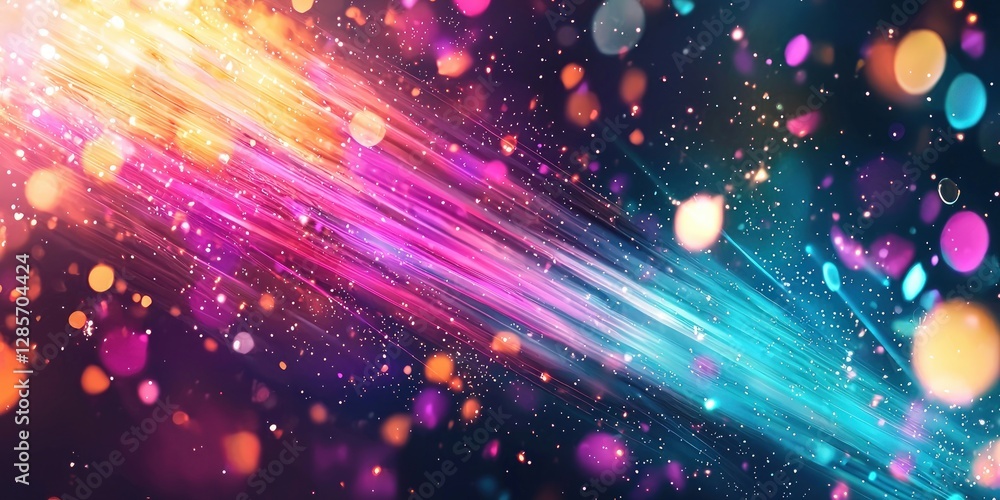 Poster Bright Colorful Light Rays with Bokeh Effect and Sparkle Background
