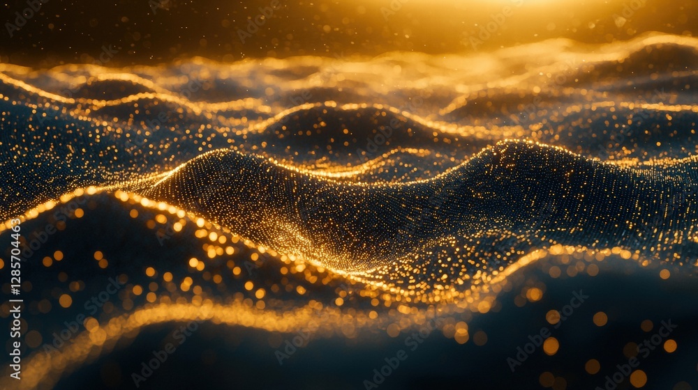 Poster close up view of an intricate wave pattern with water splashing and reflections