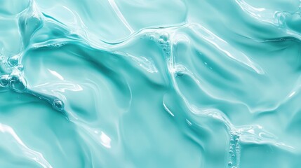 Obraz premium Transparent blue clear water surface texture with ripples, splashes and bubbles. Abstract summer banner background Water waves in sunlight with copy space Cosmetic moisturizer micellar toner emulsion