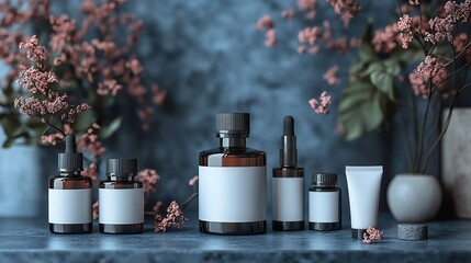 This elegant cosmetic set of blank label bottles is perfect for packaging and display, offering a sophisticated and versatile solution for beauty products.