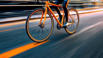 Fototapeta premium Blurred motion of cyclist riding high speed racing bicycle on the road