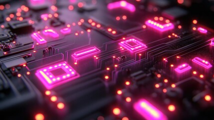 Obraz premium Close-up Circuit Board, Glow, Technology, Abstract